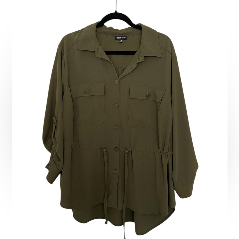 Plus Size Khaki Button-Down Women's Shirt size 1X
